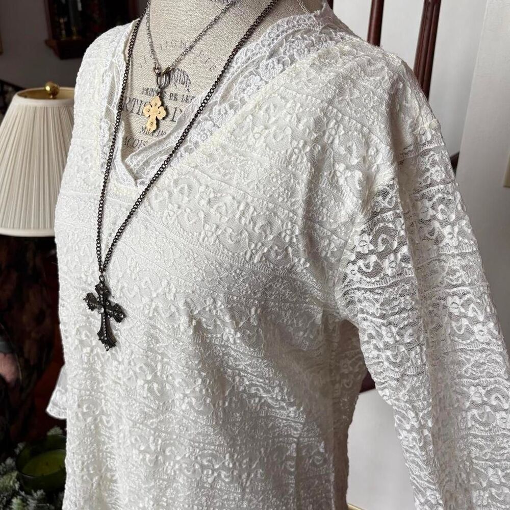 Indigo Soul White Lace Long Sleeve Western Boho Chic Dress - Picture 5 of 6
